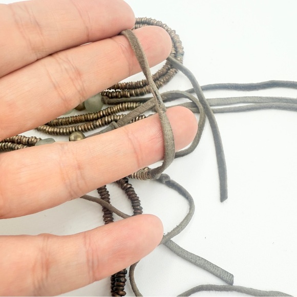 Boho Leather-Wrapped Natural Agate Geode Slice Pendant Necklace or Belt - Picture 8 of 12